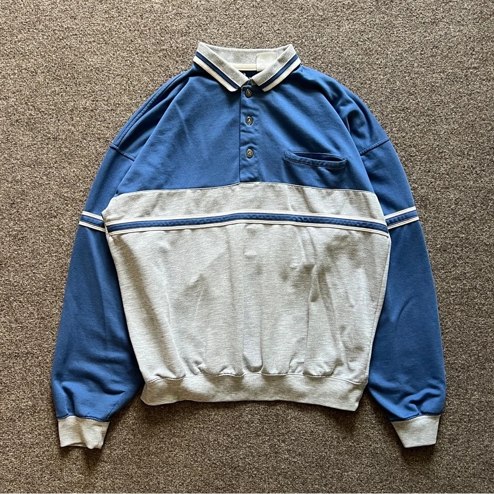 90s Puritan Long Sleeve Polo Retro Rugby Shirt Colorblock Old Money Grandpa M/L